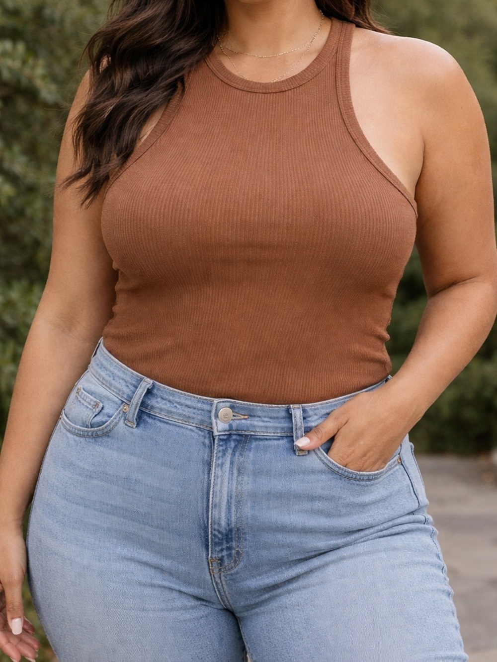 Good American • Ribbed Tank Top Brown‎ 3X/4X Crop Racerback Minimalist Essential
